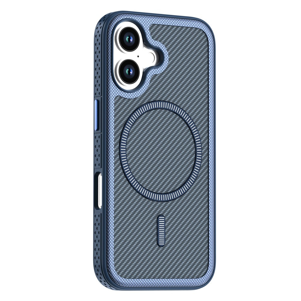 For iPhone 16 Magnetic Case Carbon Fiber Texture PC + TPU Phone Cover with Independent Button
