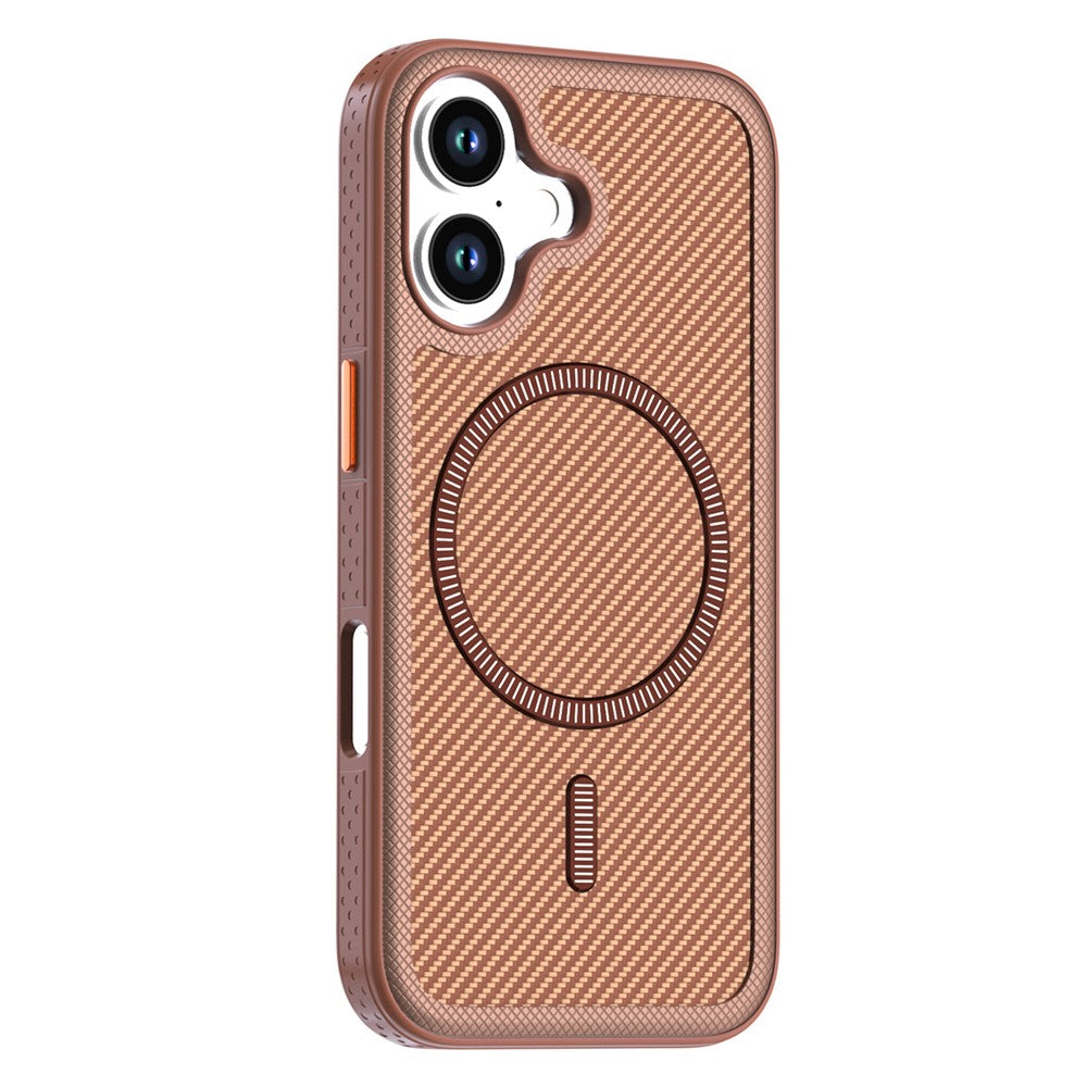 For iPhone 16 Magnetic Case Carbon Fiber Texture PC + TPU Phone Cover with Independent Button