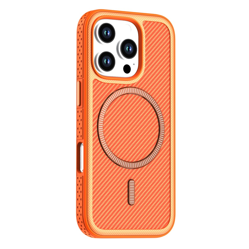 For iPhone 16 Pro Magnetic Case Carbon Fiber Texture PC + TPU Phone Cover with Independent Button