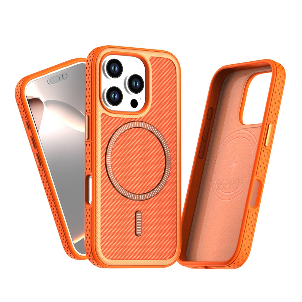 For iPhone 16 Pro Magnetic Case Carbon Fiber Texture PC + TPU Phone Cover with Independent Button