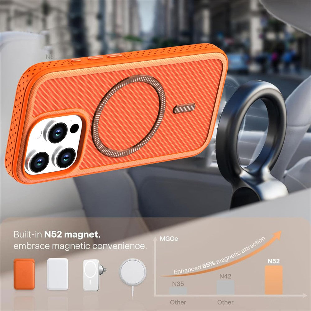 For iPhone 16 Pro Magnetic Case Carbon Fiber Texture PC + TPU Phone Cover with Independent Button