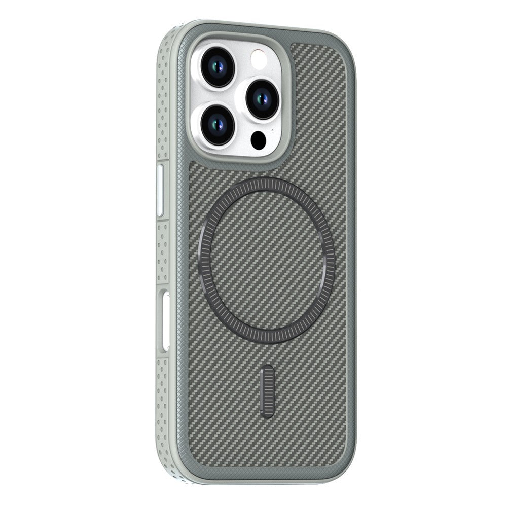 For iPhone 16 Pro Magnetic Case Carbon Fiber Texture PC + TPU Phone Cover with Independent Button