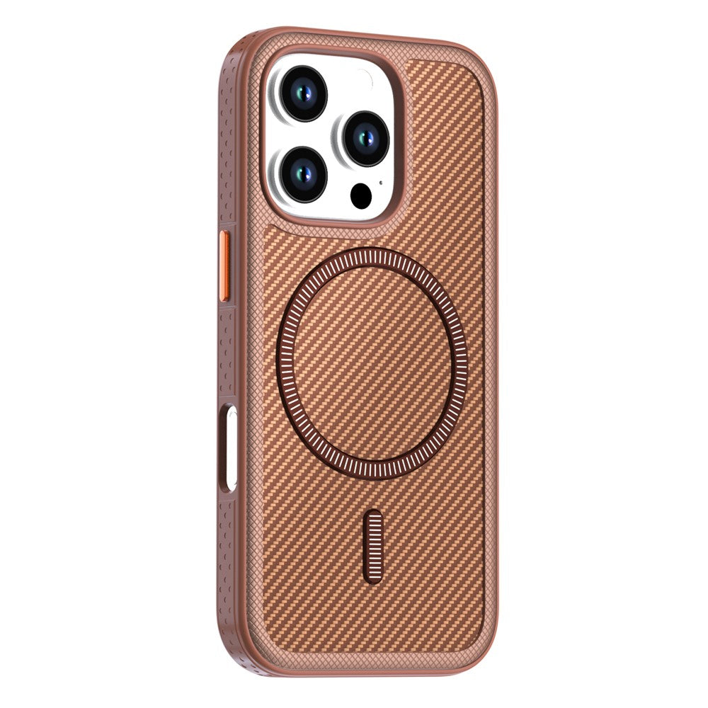 For iPhone 16 Pro Magnetic Case Carbon Fiber Texture PC + TPU Phone Cover with Independent Button