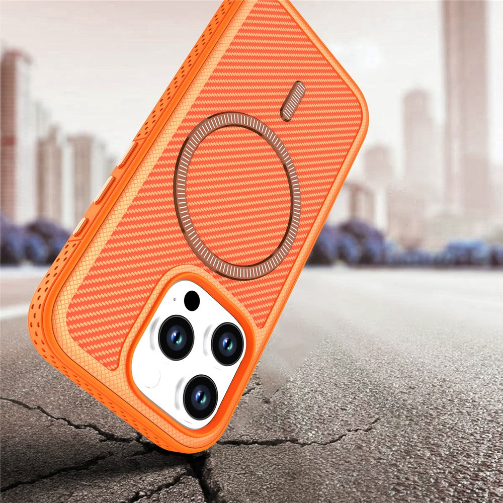 Til iPhone 16 Pro Max Magnetisk Cover i Kulfiberstruktur PC + TPU Telefoncover med Uafhængig Knap