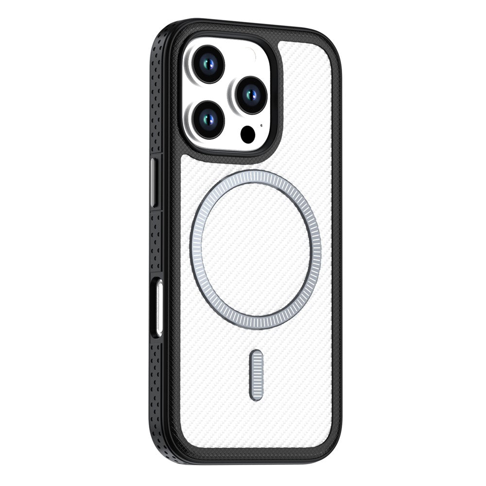 Til iPhone 16 Pro Max Magnetisk Cover i Kulfiberstruktur PC + TPU Telefoncover med Uafhængig Knap