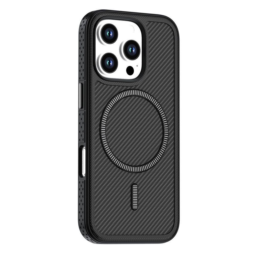 Til iPhone 16 Pro Max Magnetisk Cover i Kulfiberstruktur PC + TPU Telefoncover med Uafhængig Knap