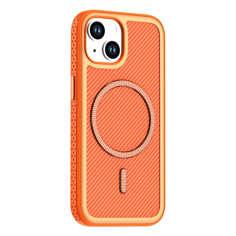 For iPhone 15 Magnetic Case Carbon Fiber Texture PC + TPU Phone Cover with Independent Button
