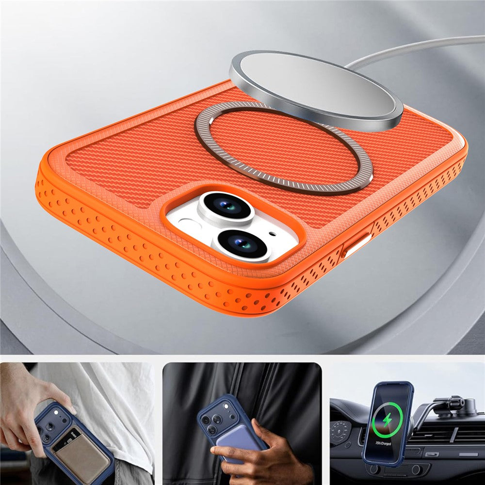 For iPhone 15 Magnetic Case Carbon Fiber Texture PC + TPU Phone Cover with Independent Button