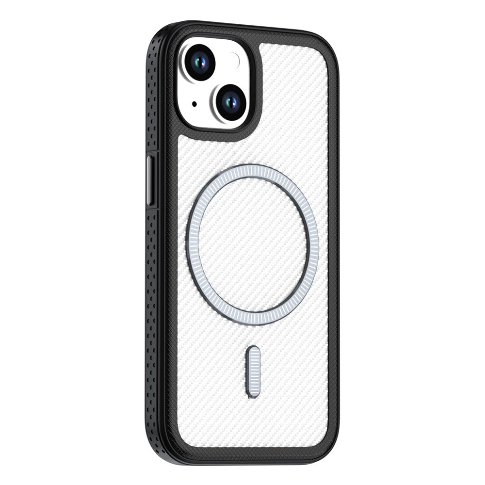 For iPhone 15 Magnetic Case Carbon Fiber Texture PC + TPU Phone Cover with Independent Button
