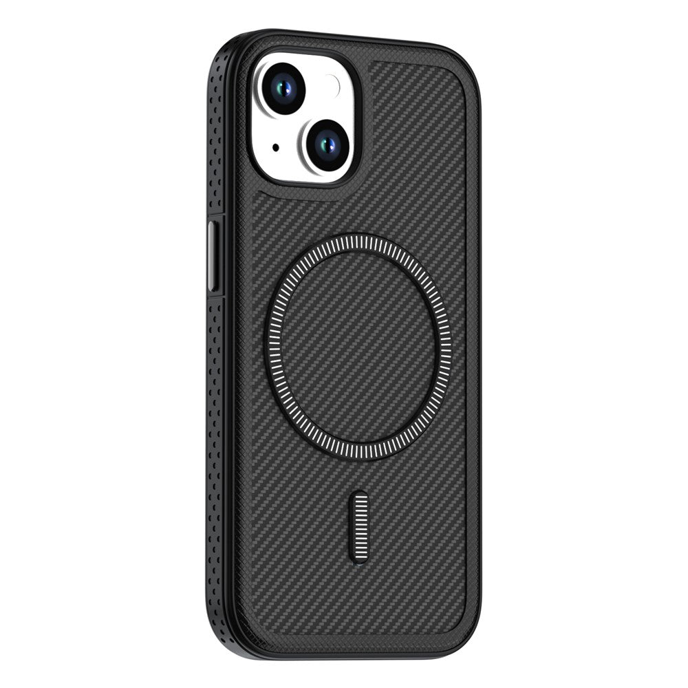 For iPhone 15 Magnetic Case Carbon Fiber Texture PC + TPU Phone Cover with Independent Button