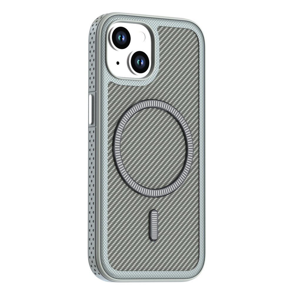 For iPhone 15 Magnetic Case Carbon Fiber Texture PC + TPU Phone Cover with Independent Button