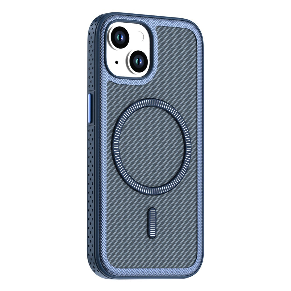 Til iPhone 15 Magnetisk Cover Kulfibertekstur PC + TPU Telefoncover med Separate Knapper