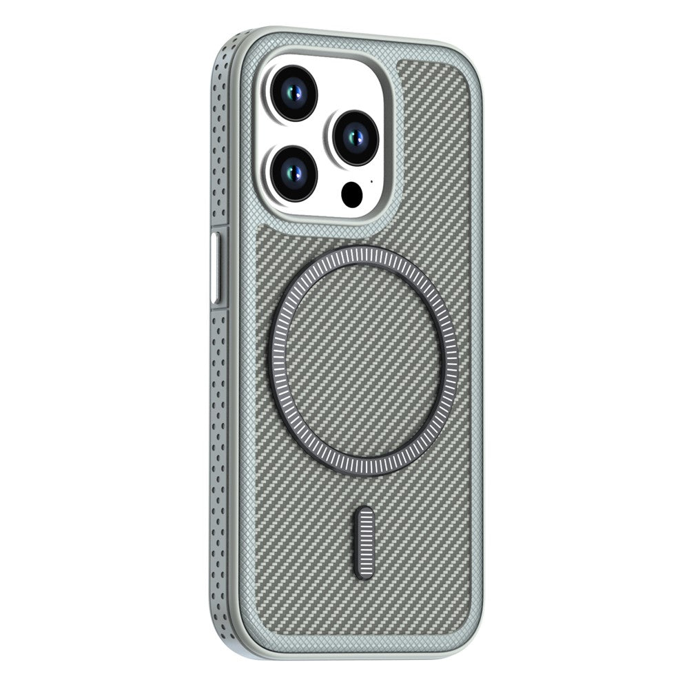 For iPhone 14 Pro Max Magnetic Case Carbon Fiber Texture PC + TPU Phone Cover with Independent Button