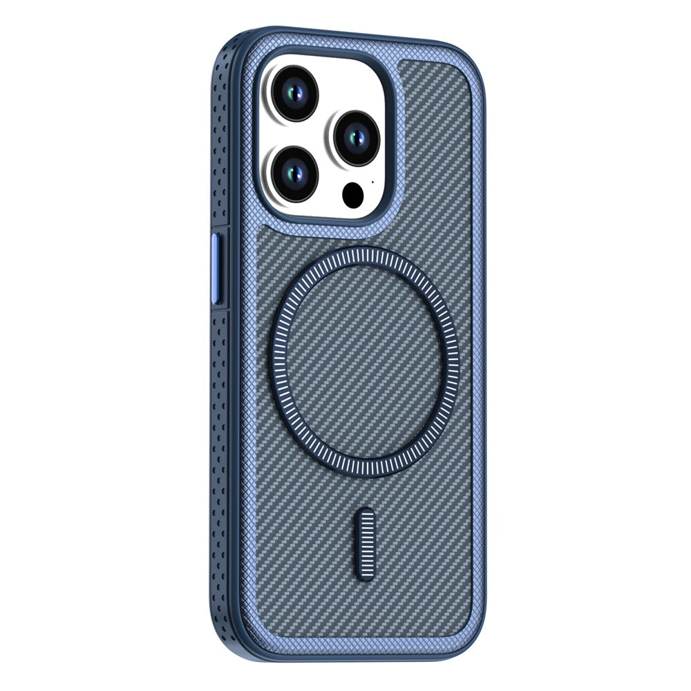 For iPhone 13 Pro Magnetic Case Carbon Fiber Texture PC + TPU Phone Cover with Independent Button