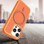 For iPhone 13 Pro Max Magnetic Case Carbon Fiber Texture PC + TPU Phone Cover with Independent Button