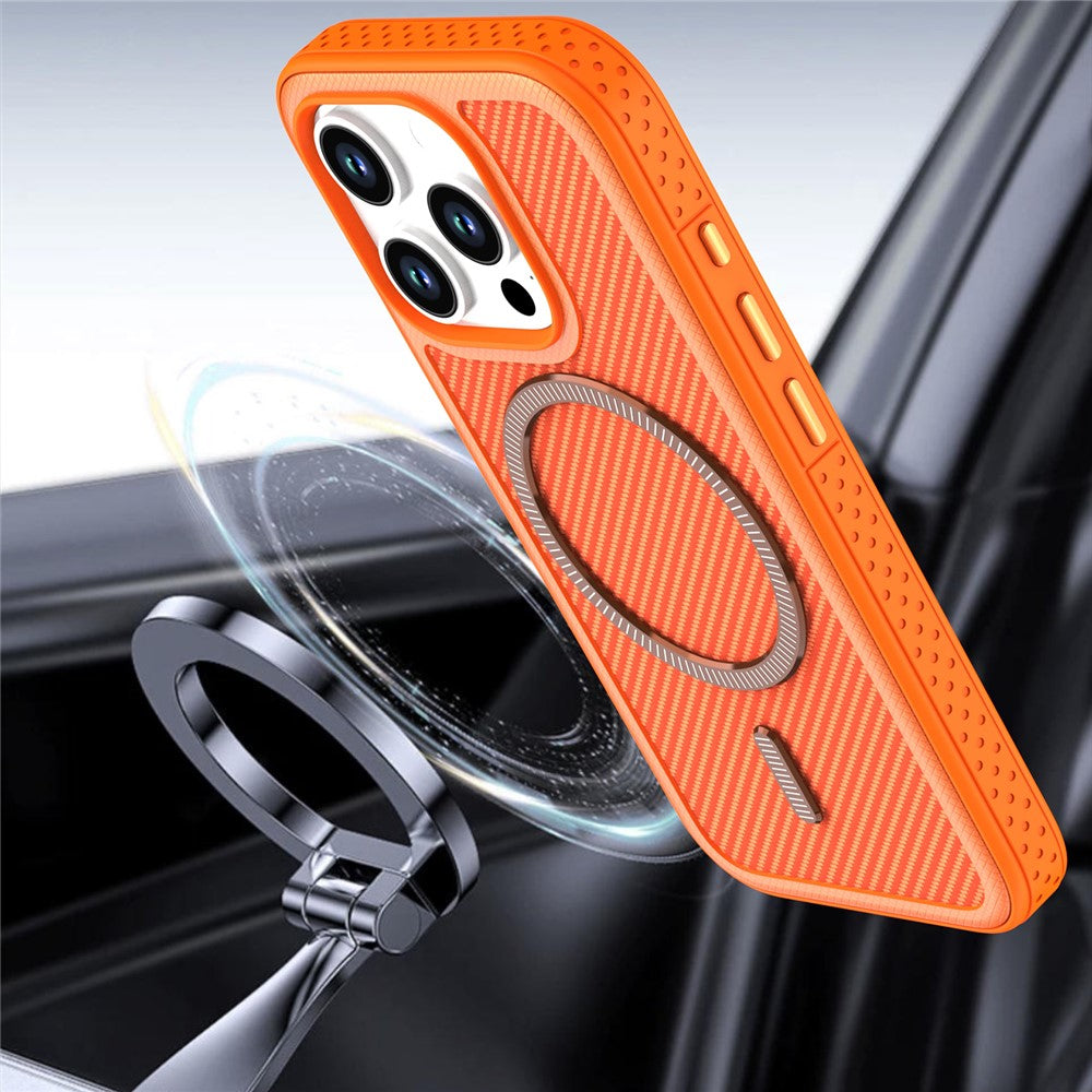 For iPhone 13 Pro Max Magnetic Case Carbon Fiber Texture PC + TPU Phone Cover with Independent Button