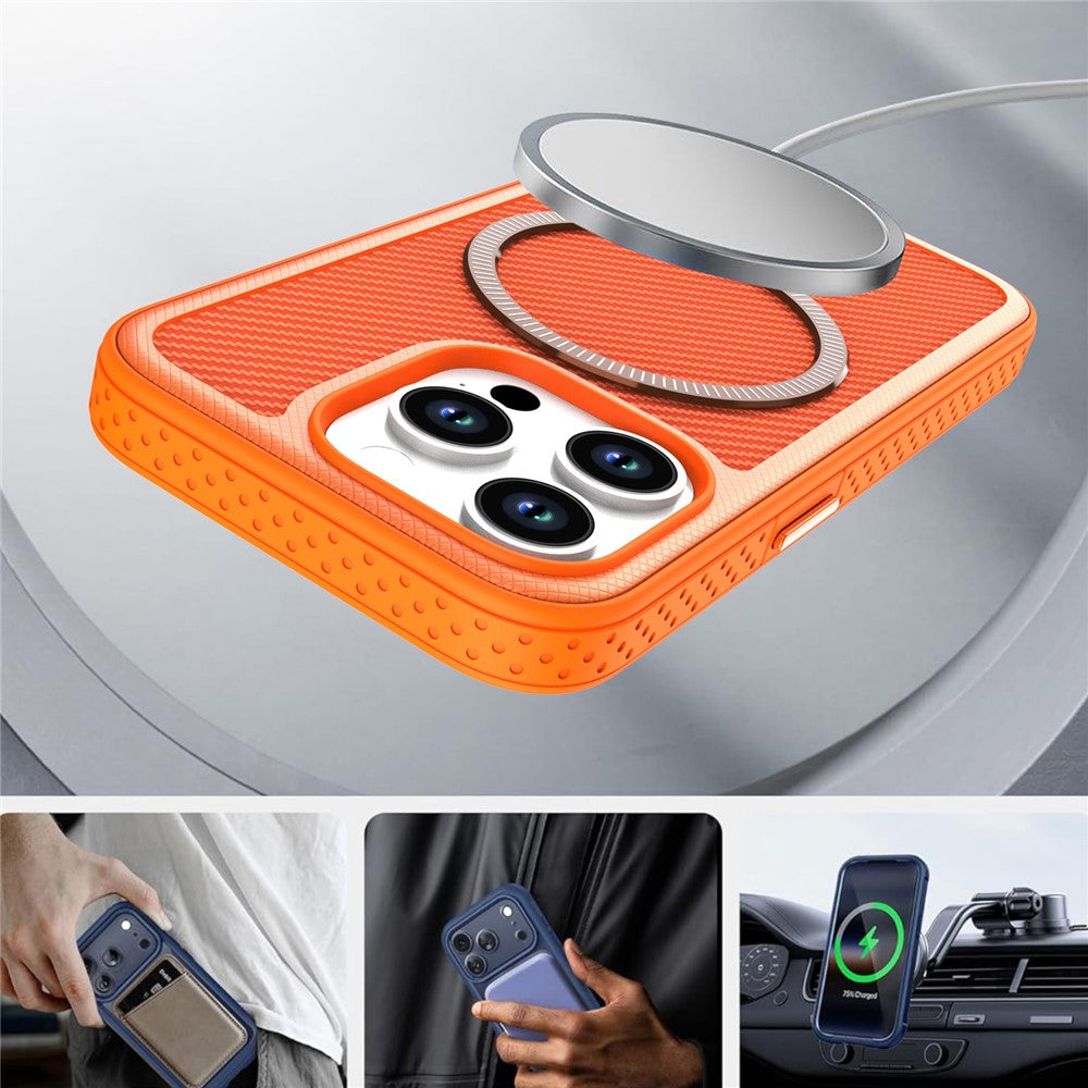 For iPhone 13 Pro Max Magnetic Case Carbon Fiber Texture PC + TPU Phone Cover with Independent Button