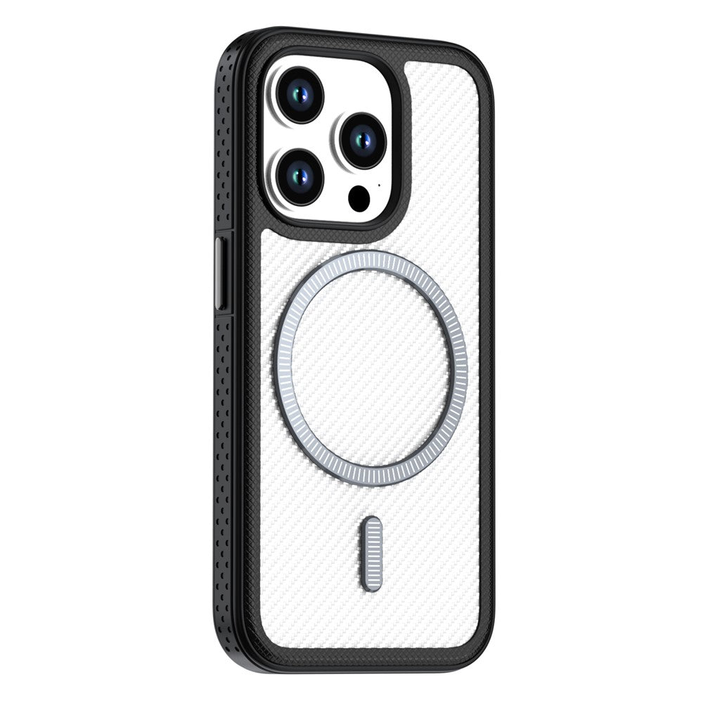 For iPhone 13 Pro Max Magnetic Case Carbon Fiber Texture PC + TPU Phone Cover with Independent Button