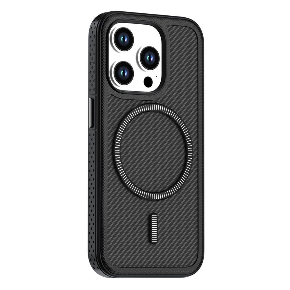 For iPhone 13 Pro Max Magnetic Case Carbon Fiber Texture PC + TPU Phone Cover with Independent Button