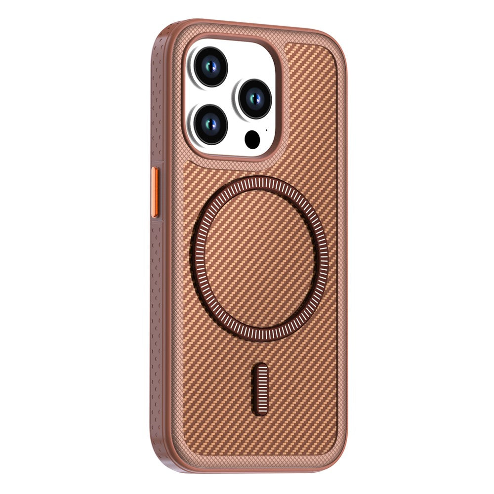 For iPhone 13 Pro Max Magnetic Case Carbon Fiber Texture PC + TPU Phone Cover with Independent Button