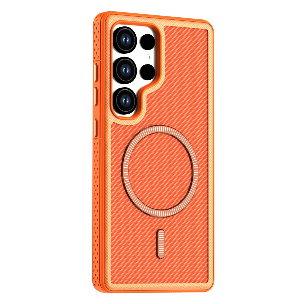 Magnetisk cover til Samsung Galaxy S24 med kolfibertekstur, PC + TPU-mobilcover med separat knap