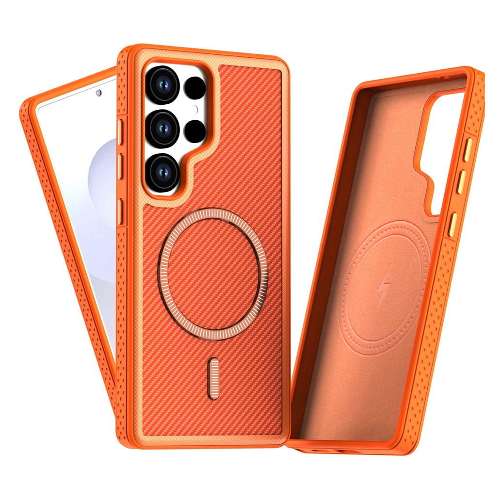 Magnetisk cover til Samsung Galaxy S24 med kolfibertekstur, PC + TPU-mobilcover med separat knap