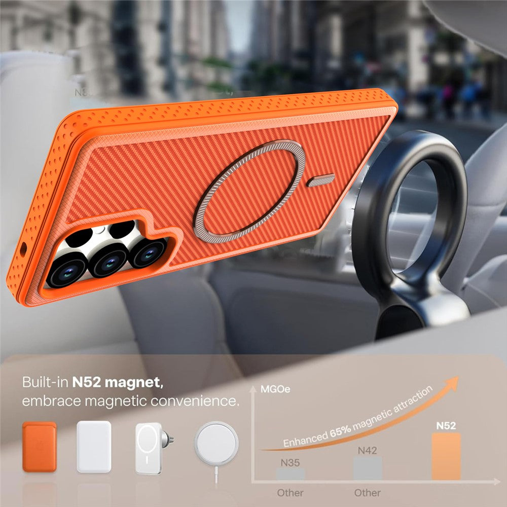 Magnetisk cover til Samsung Galaxy S24 med kolfibertekstur, PC + TPU-mobilcover med separat knap