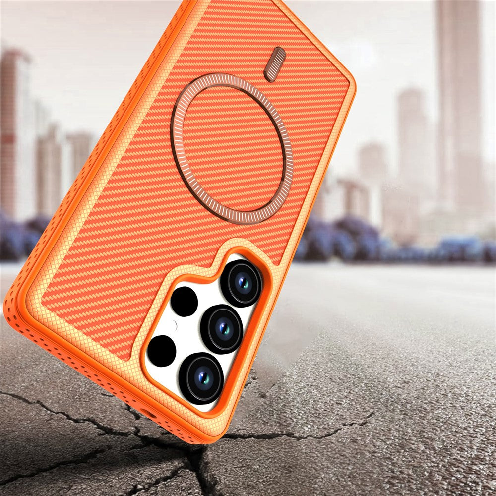 Magnetisk cover til Samsung Galaxy S24 med kolfibertekstur, PC + TPU-mobilcover med separat knap