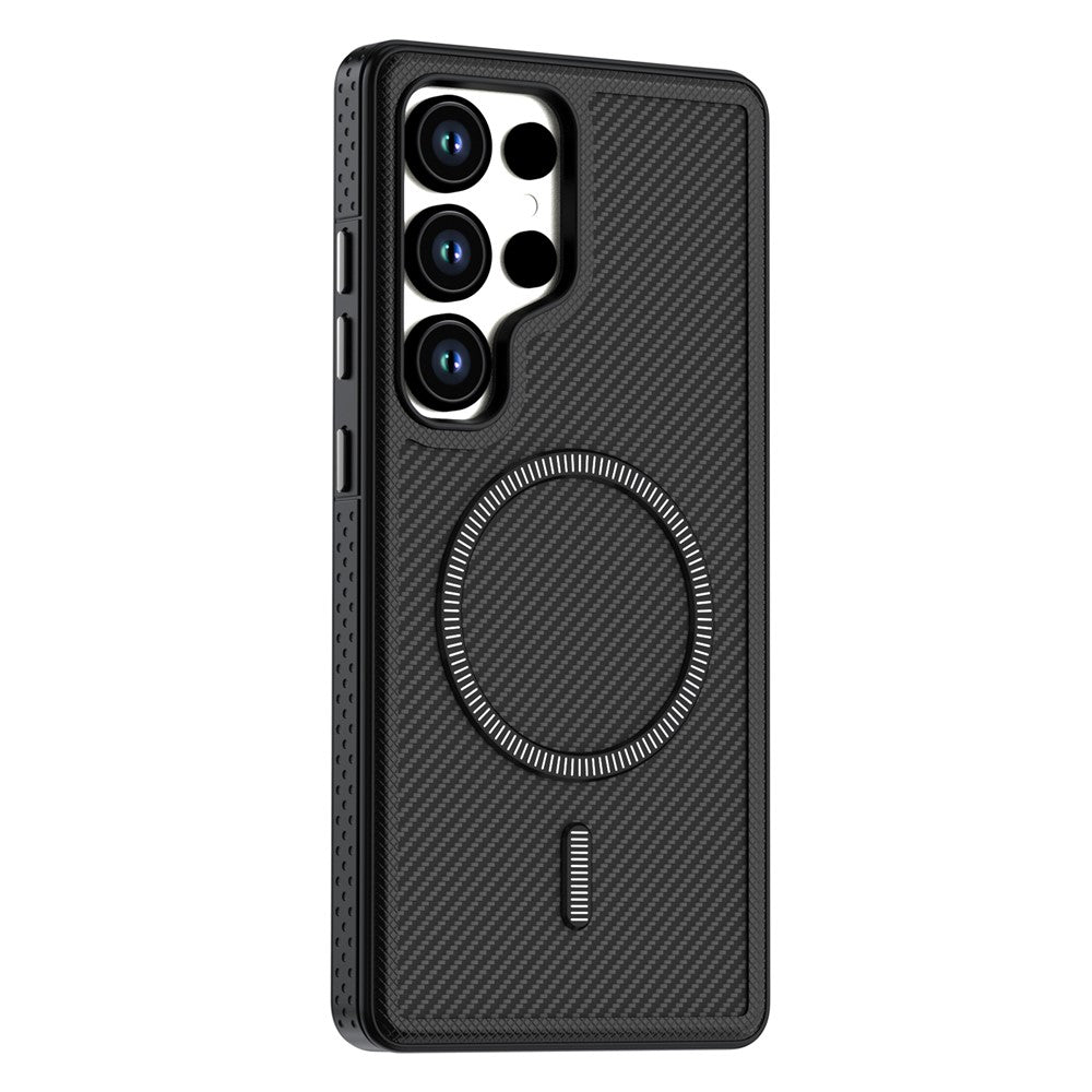 Magnetisk cover til Samsung Galaxy S24 med kolfibertekstur, PC + TPU-mobilcover med separat knap