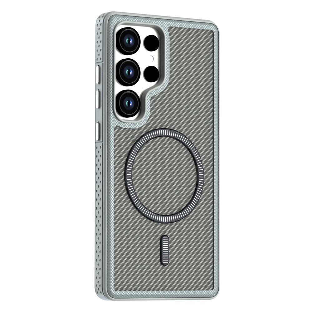 Magnetisk cover til Samsung Galaxy S24 med kolfibertekstur, PC + TPU-mobilcover med separat knap