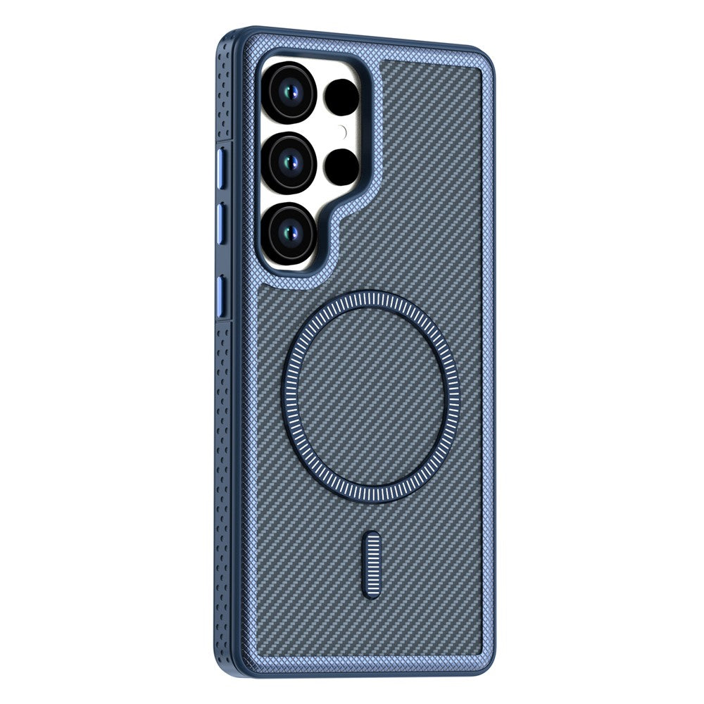 Magnetisk cover til Samsung Galaxy S24 med kolfibertekstur, PC + TPU-mobilcover med separat knap