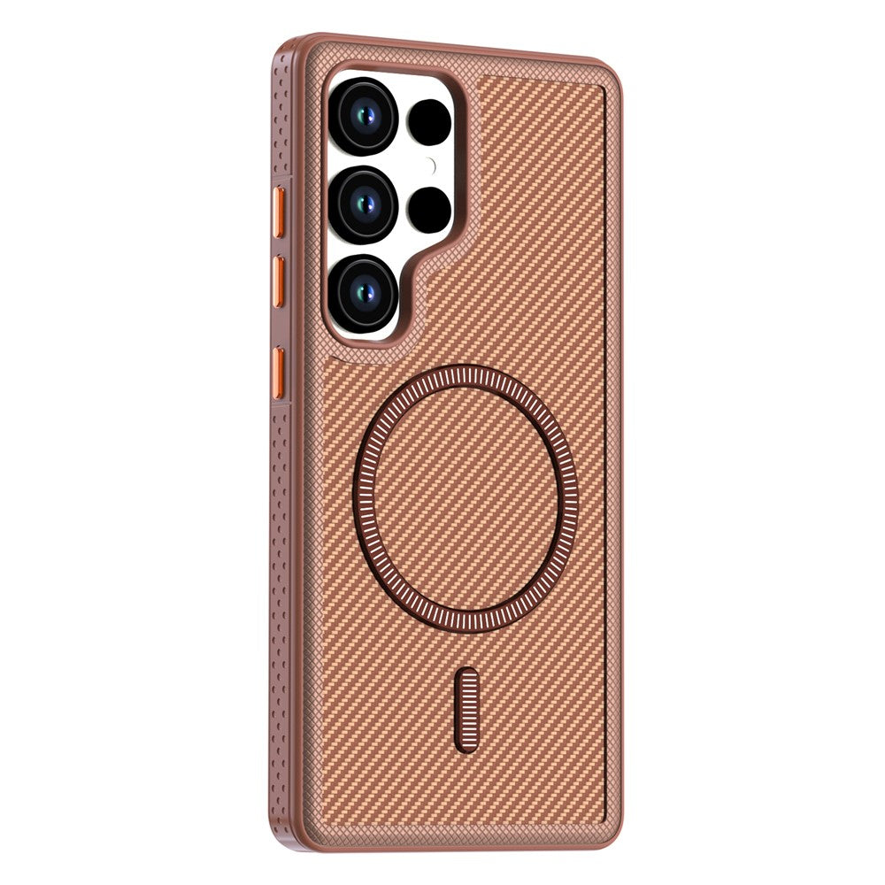 Magnetisk cover til Samsung Galaxy S24 med kolfibertekstur, PC + TPU-mobilcover med separat knap