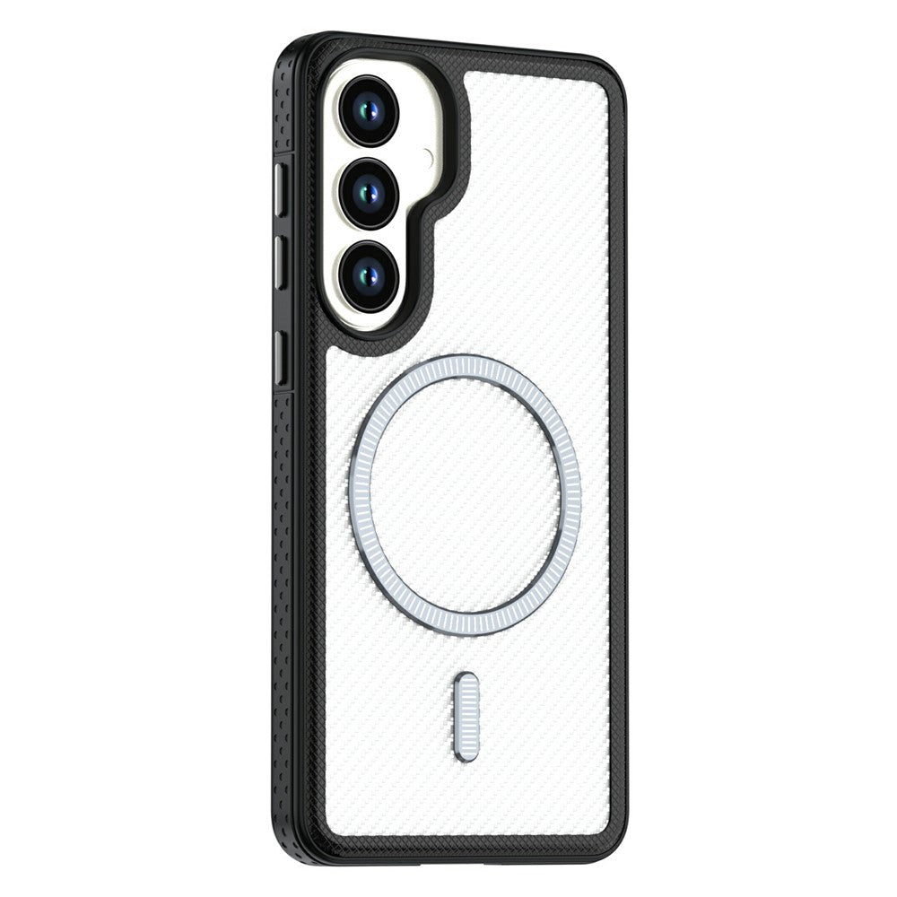 For Samsung Galaxy S26+ Magnetic Case Carbon Fiber Texture PC + TPU Phone Cover with Independent Button