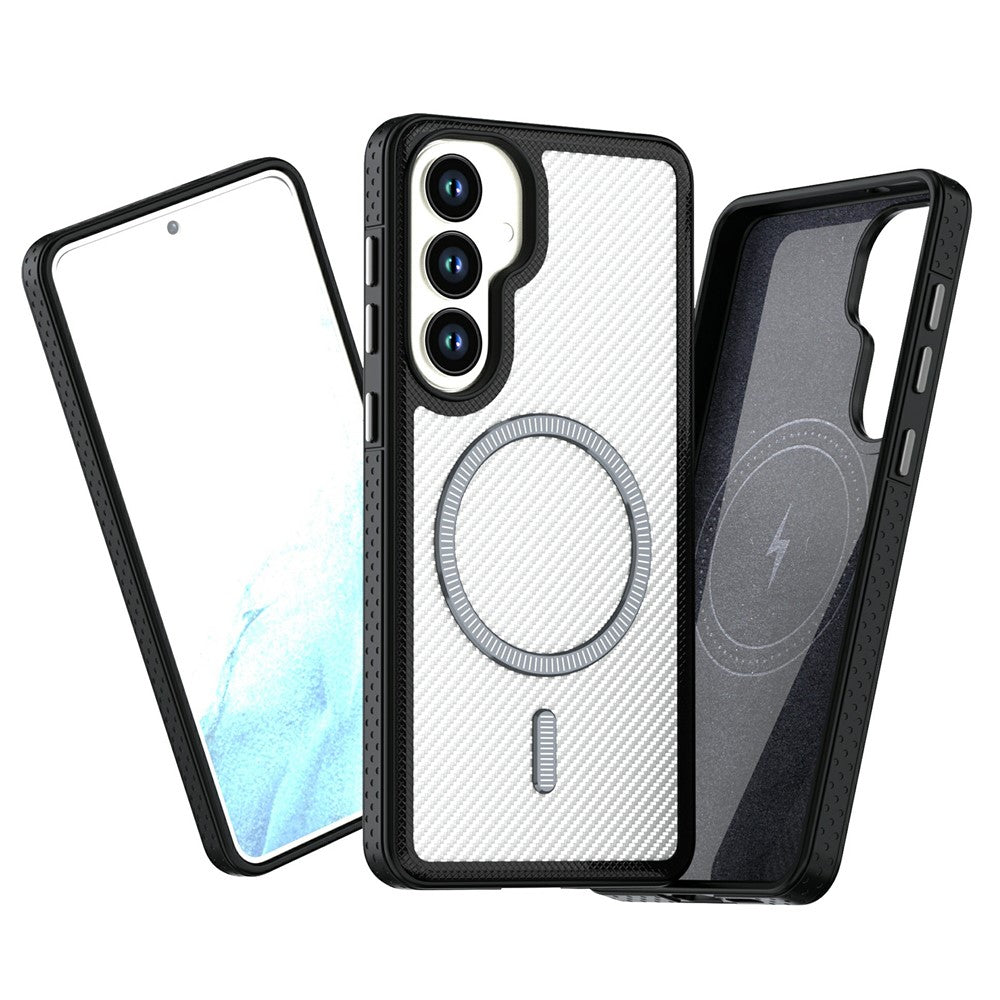 For Samsung Galaxy S26+ Magnetic Case Carbon Fiber Texture PC + TPU Phone Cover with Independent Button