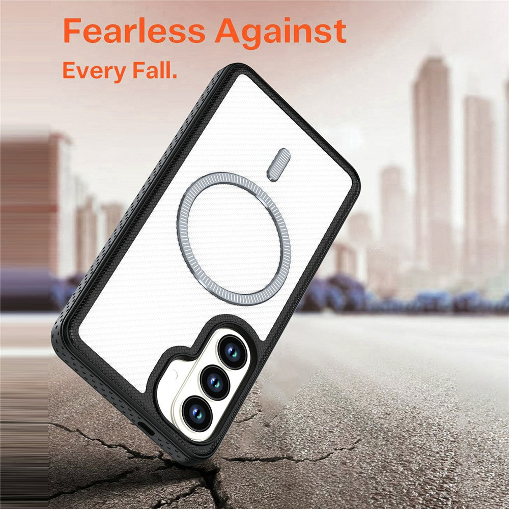 For Samsung Galaxy S26+ Magnetic Case Carbon Fiber Texture PC + TPU Phone Cover with Independent Button