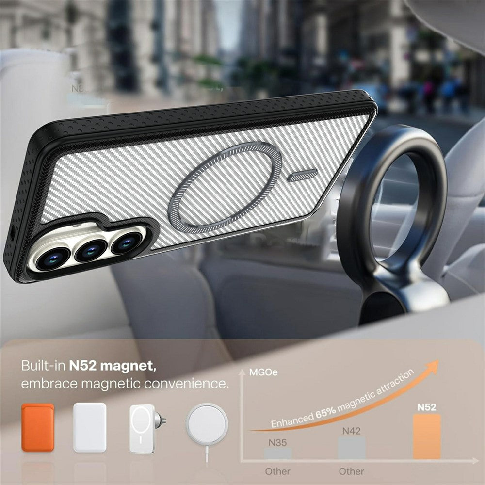 For Samsung Galaxy S26+ Magnetic Case Carbon Fiber Texture PC + TPU Phone Cover with Independent Button