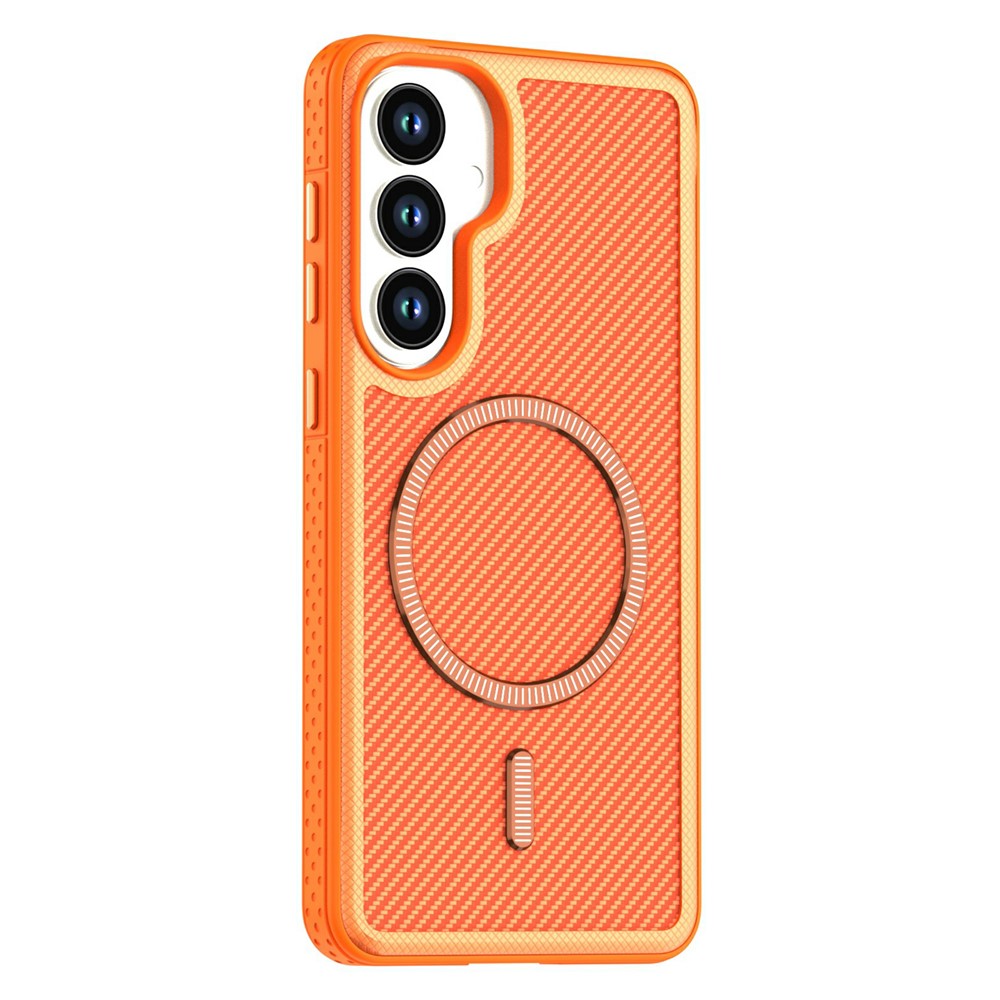 For Samsung Galaxy S26+ Magnetic Case Carbon Fiber Texture PC + TPU Phone Cover with Independent Button