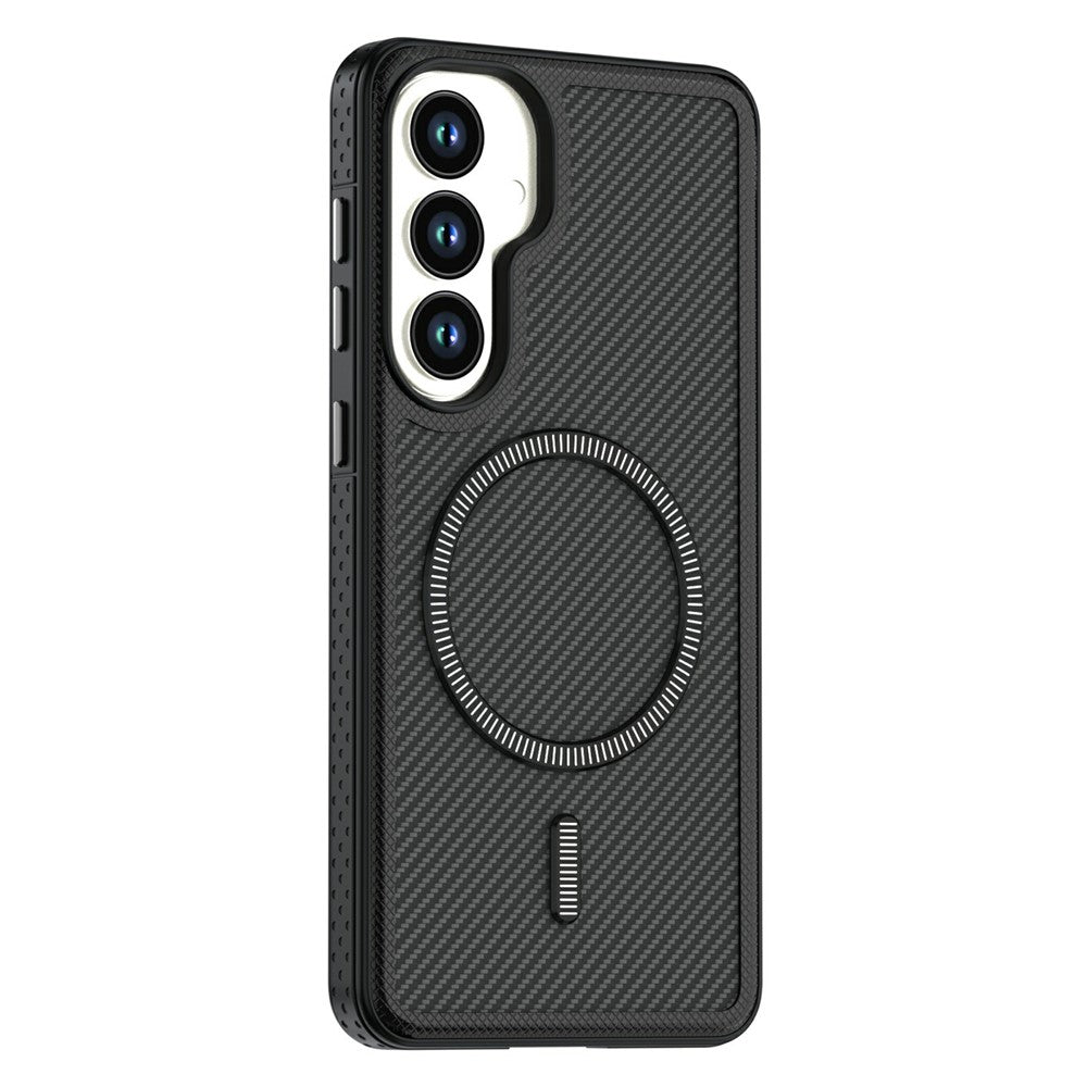 For Samsung Galaxy S26+ Magnetic Case Carbon Fiber Texture PC + TPU Phone Cover with Independent Button