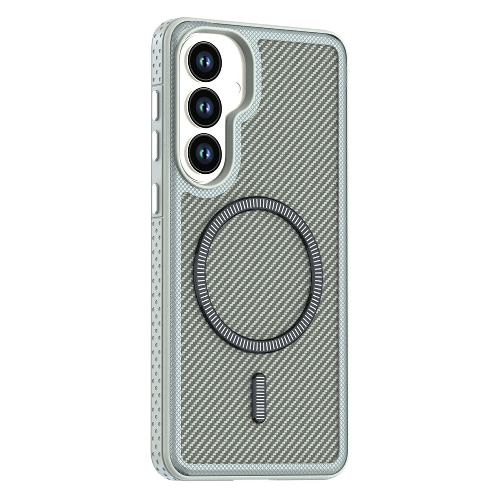 For Samsung Galaxy S26+ Magnetic Case Carbon Fiber Texture PC + TPU Phone Cover with Independent Button