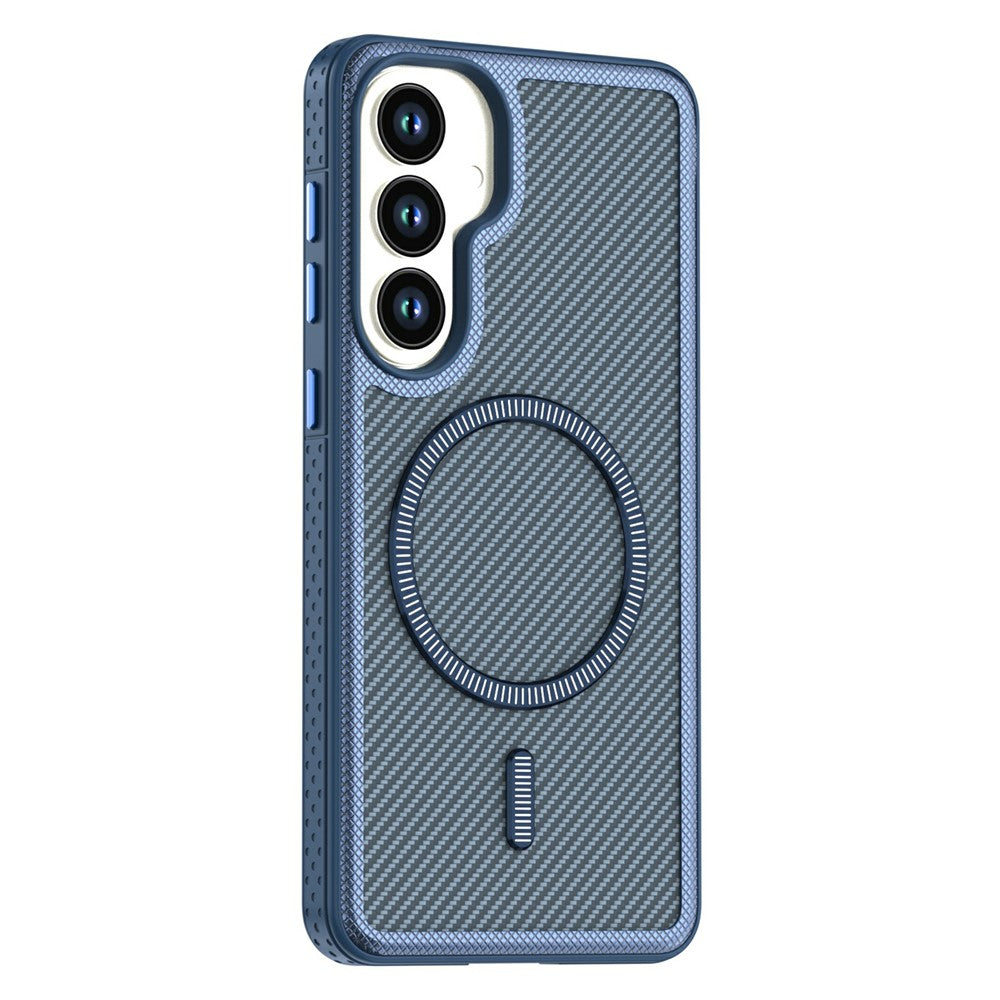 For Samsung Galaxy S26+ Magnetic Case Carbon Fiber Texture PC + TPU Phone Cover with Independent Button