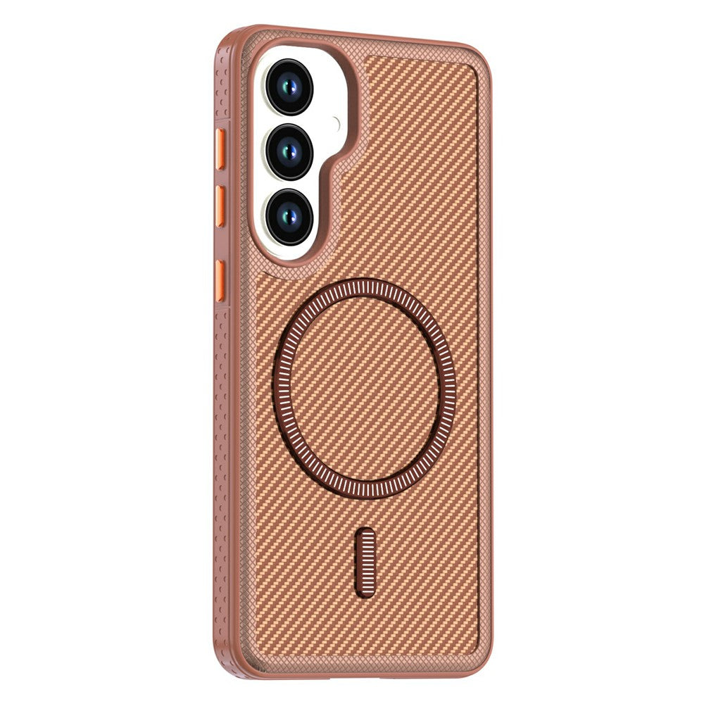 For Samsung Galaxy S26+ Magnetic Case Carbon Fiber Texture PC + TPU Phone Cover with Independent Button