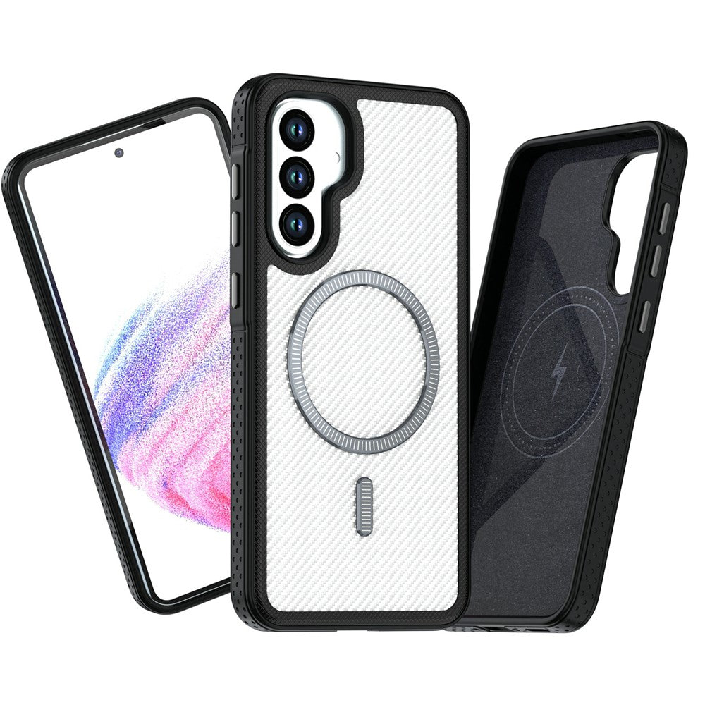 Til Samsung Galaxy A36 5G Magnetisk Etui Kulfiber Tekstur PC + TPU Telefoncover med Uafhængig Knap