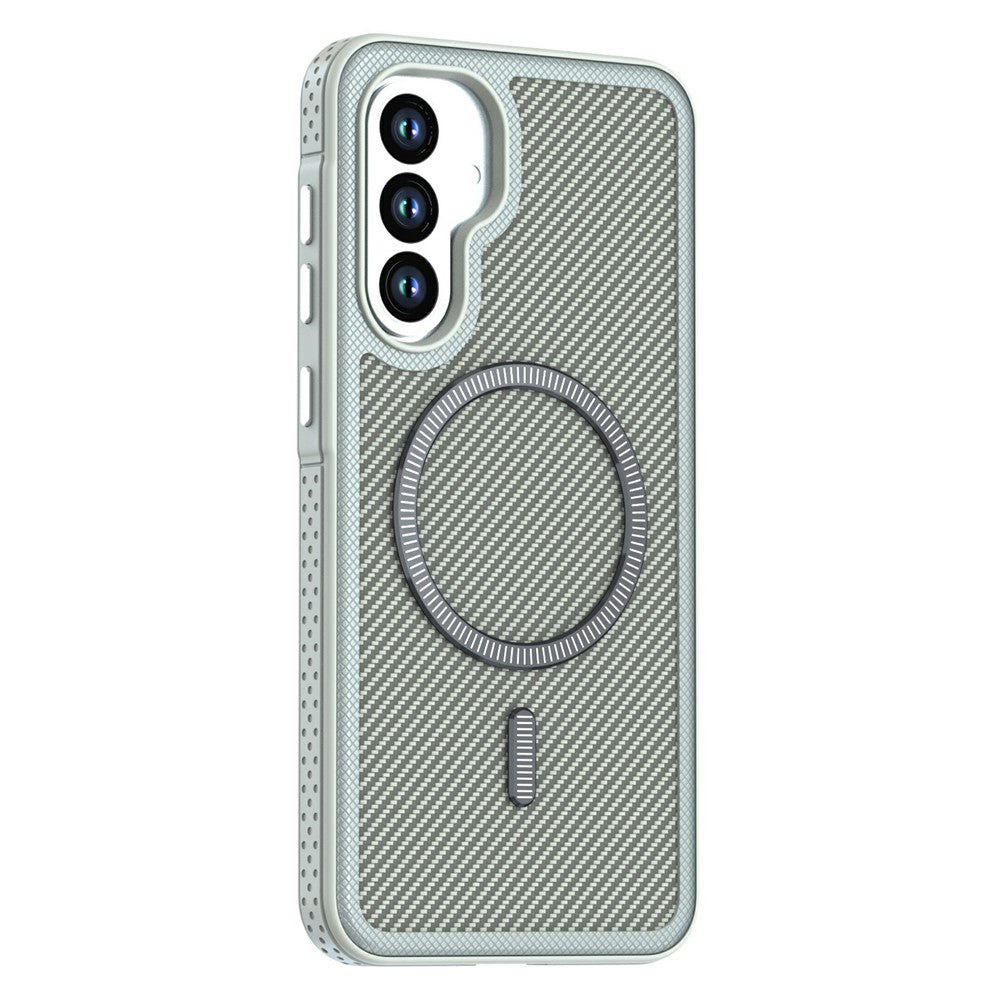 Til Samsung Galaxy A36 5G Magnetisk Etui Kulfiber Tekstur PC + TPU Telefoncover med Uafhængig Knap