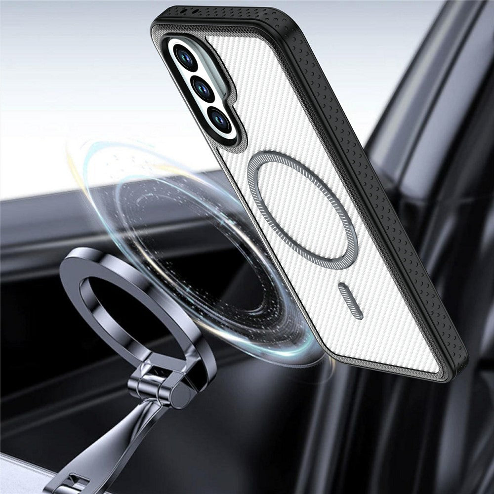 For Samsung Galaxy A56 5G Magnetic Case Carbon Fiber Texture PC + TPU Phone Cover with Independent Button