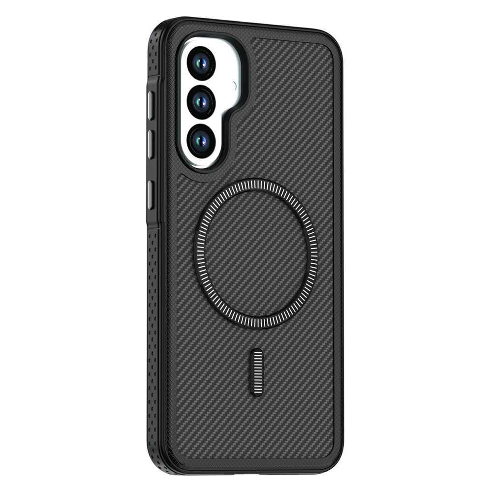 For Samsung Galaxy A56 5G Magnetic Case Carbon Fiber Texture PC + TPU Phone Cover with Independent Button