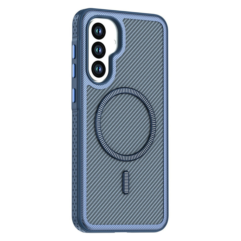 For Samsung Galaxy A56 5G Magnetic Case Carbon Fiber Texture PC + TPU Phone Cover with Independent Button