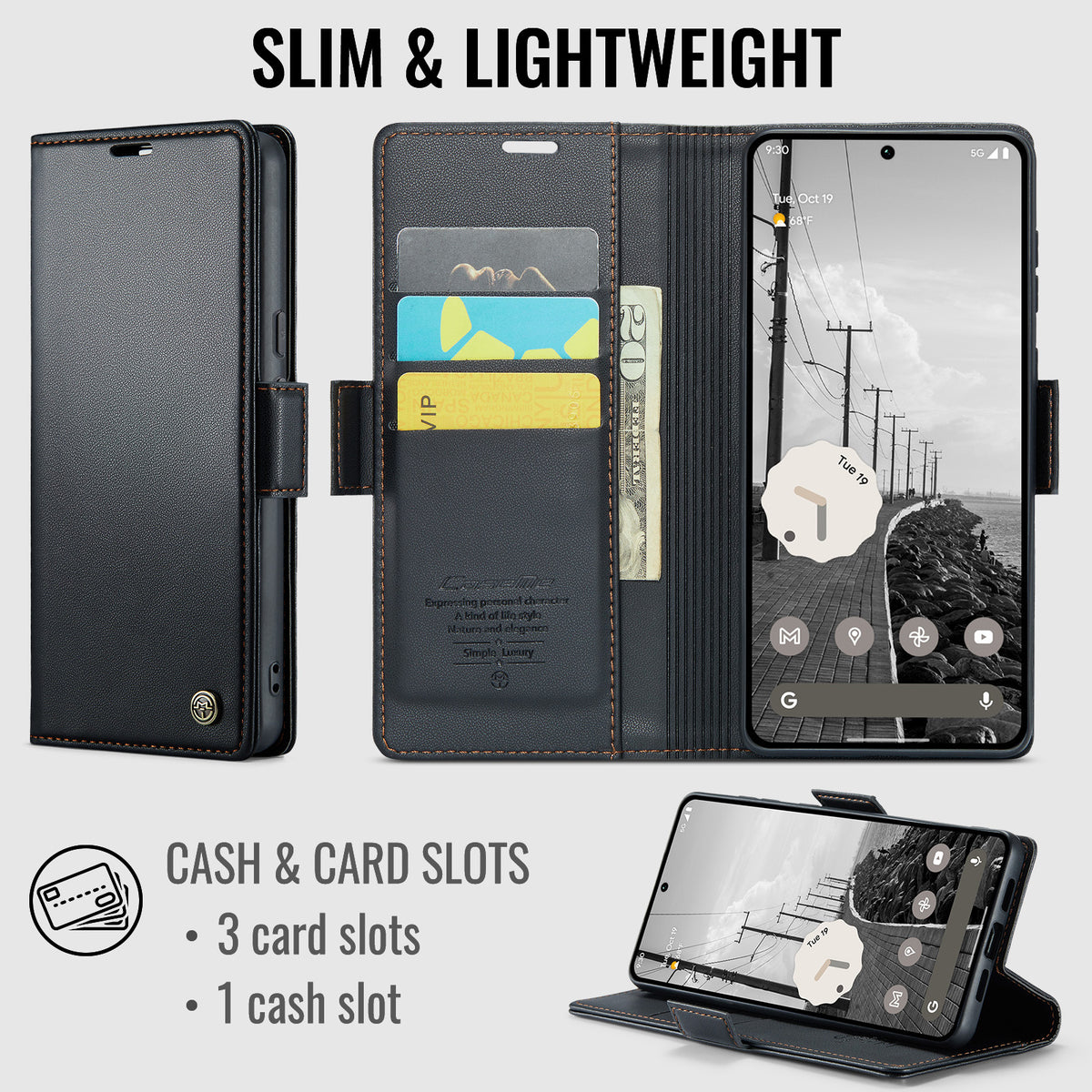 CASEME 023 Google Pixel 11 Pro XL Plånboksfodral RFID - Svart