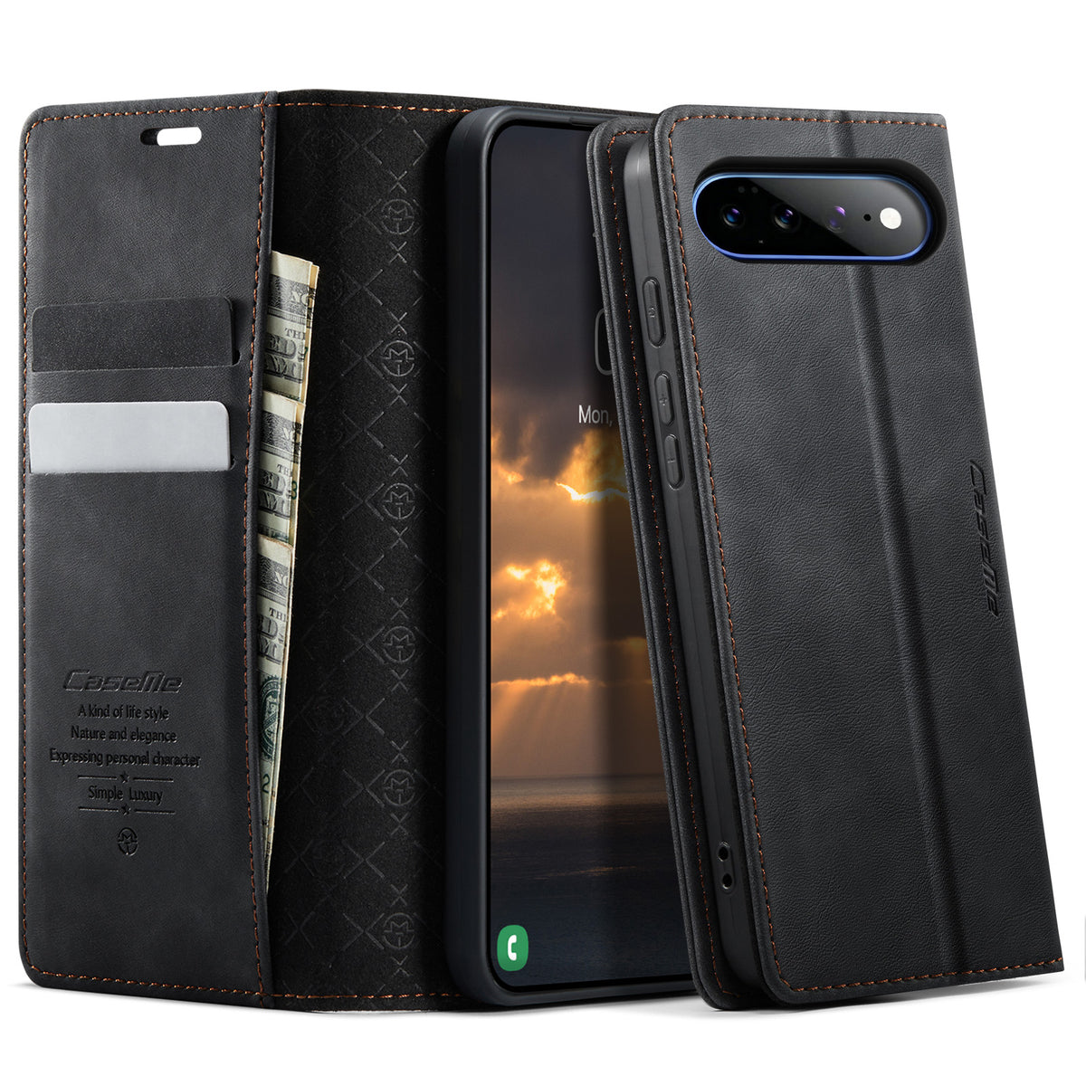 CASEME til Google Pixel 11 Pro XL 033 Series Etui RFID Blokerende Pung Stand Kalvetekstur Læder Telefoncover