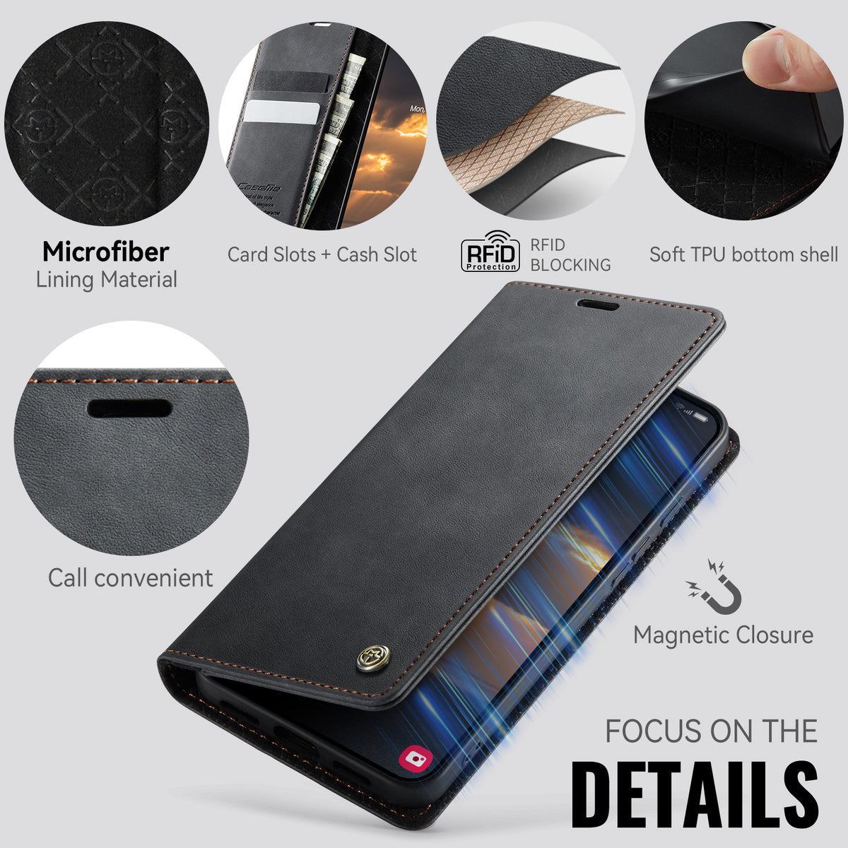 CASEME til Google Pixel 11 Pro XL 033 Series Etui RFID Blokerende Pung Stand Kalvetekstur Læder Telefoncover