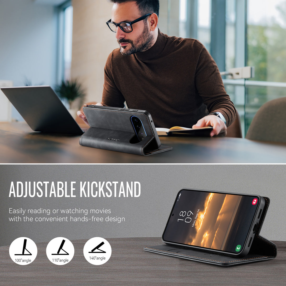 CASEME til Google Pixel 11 Pro XL 033 Series Etui RFID Blokerende Pung Stand Kalvetekstur Læder Telefoncover